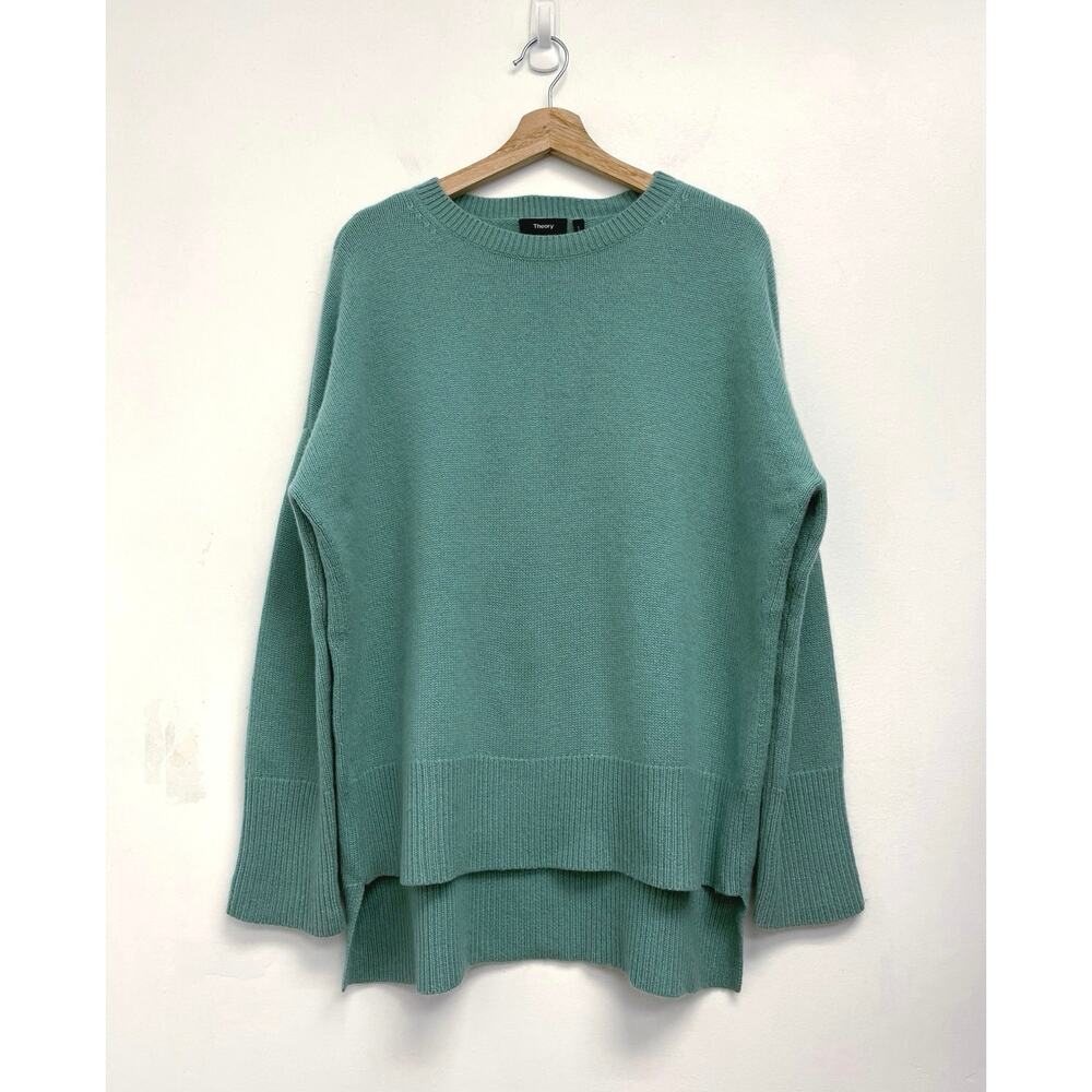 Theory Karenia 100% Cashmere Oversized Step Hem Soft Cozy Crew Neck Sweater Med